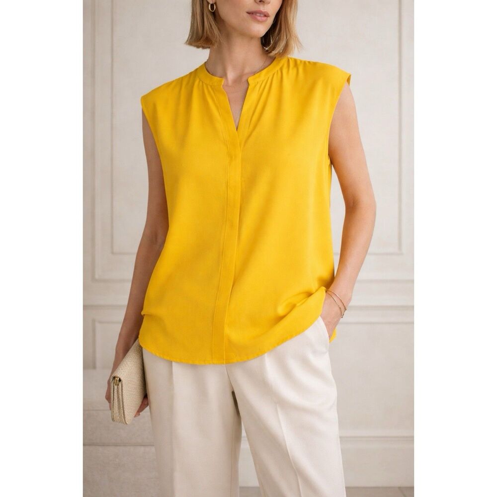 NEW Eloquii Size 18 Sleeveless Blouse Mustard Yellow Notch Neck Stretch